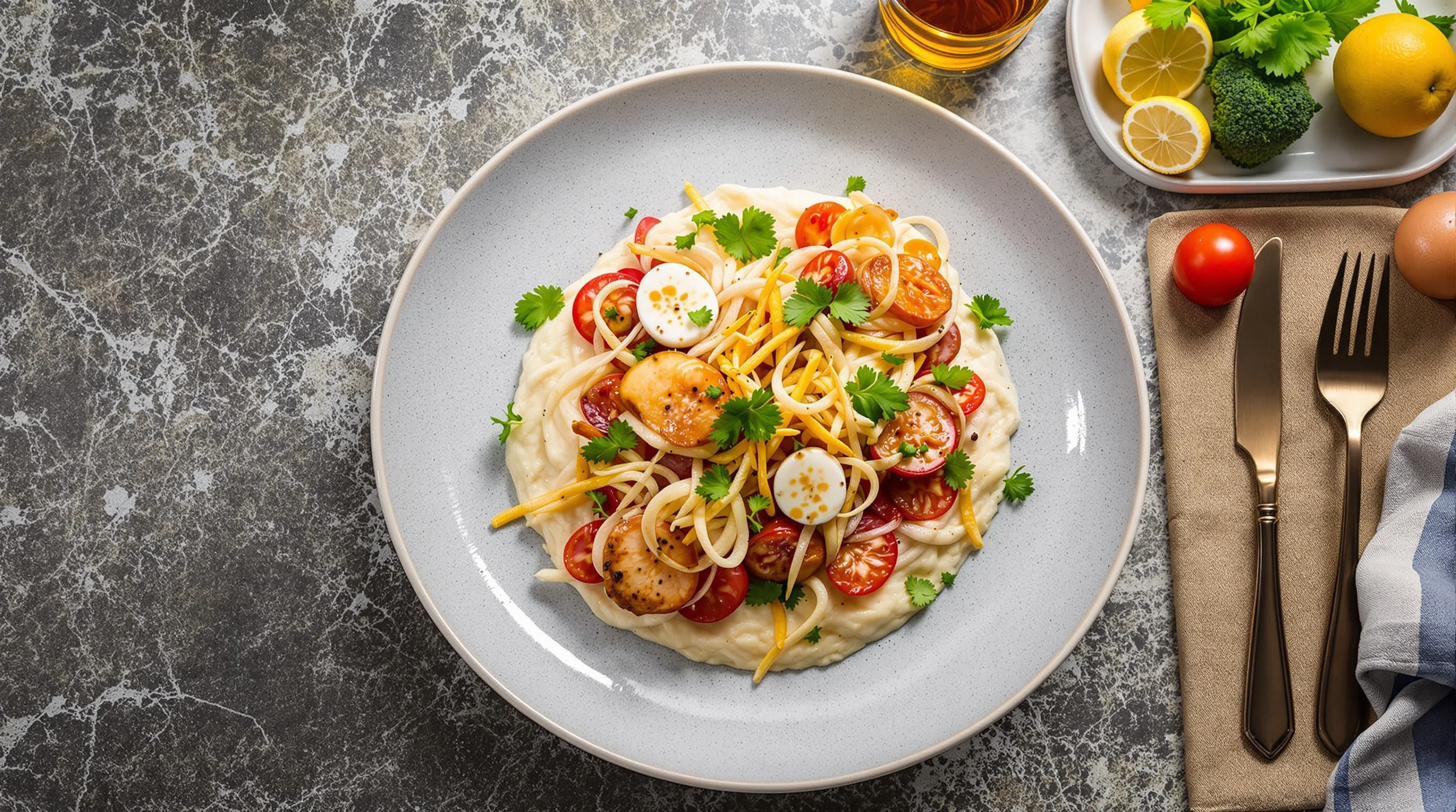 Grid of different photography styles produced from one dish: bright & airy, dark & moody, top-down flat lay and close-up macro