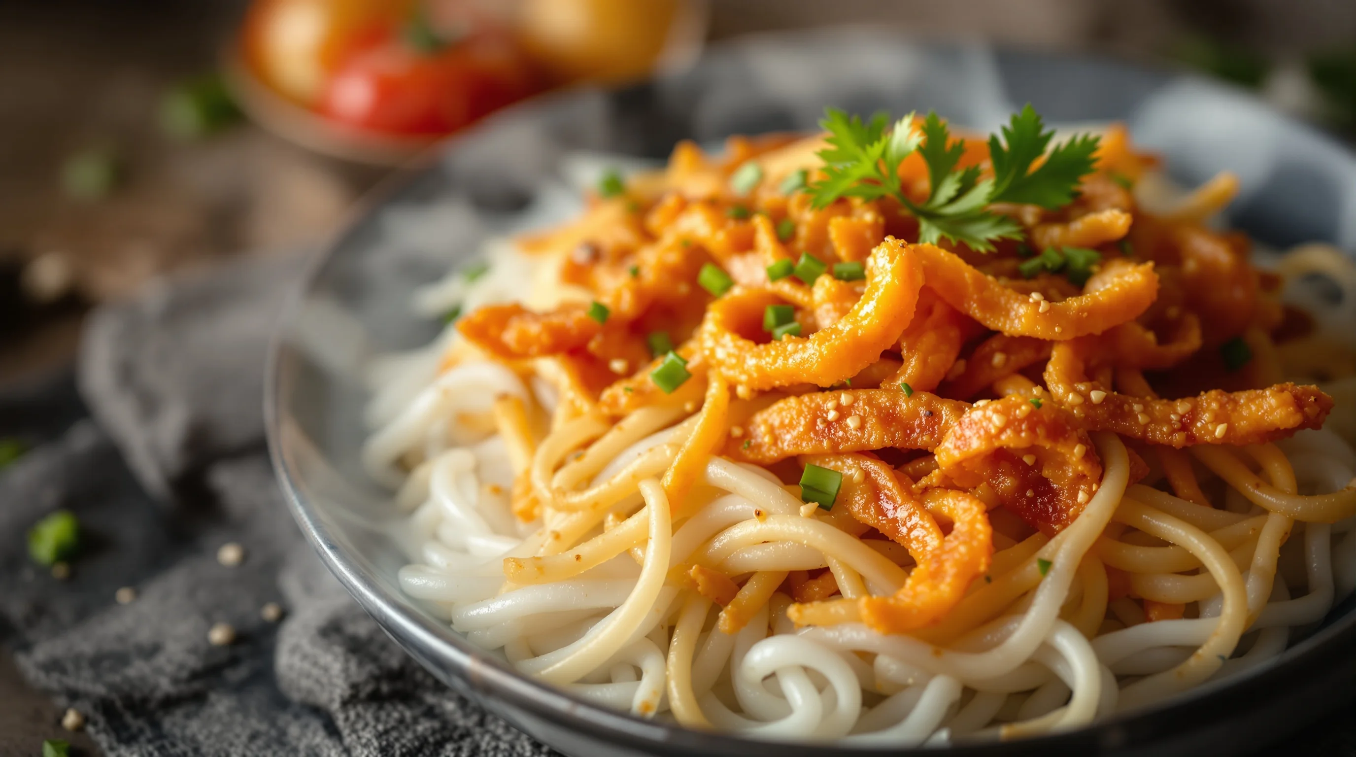 Before-and-after image of curry with enhanced color and visible steam in final edit