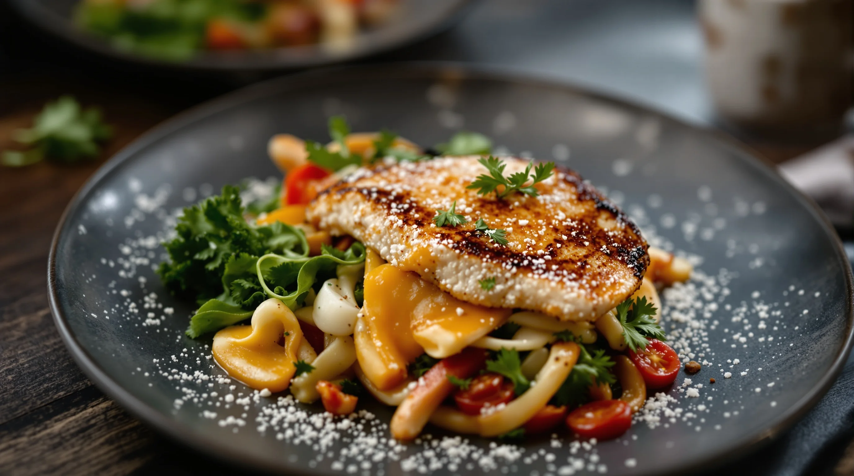 Before-and-after example of a simple phone photo transformed into a dark & moody menu image