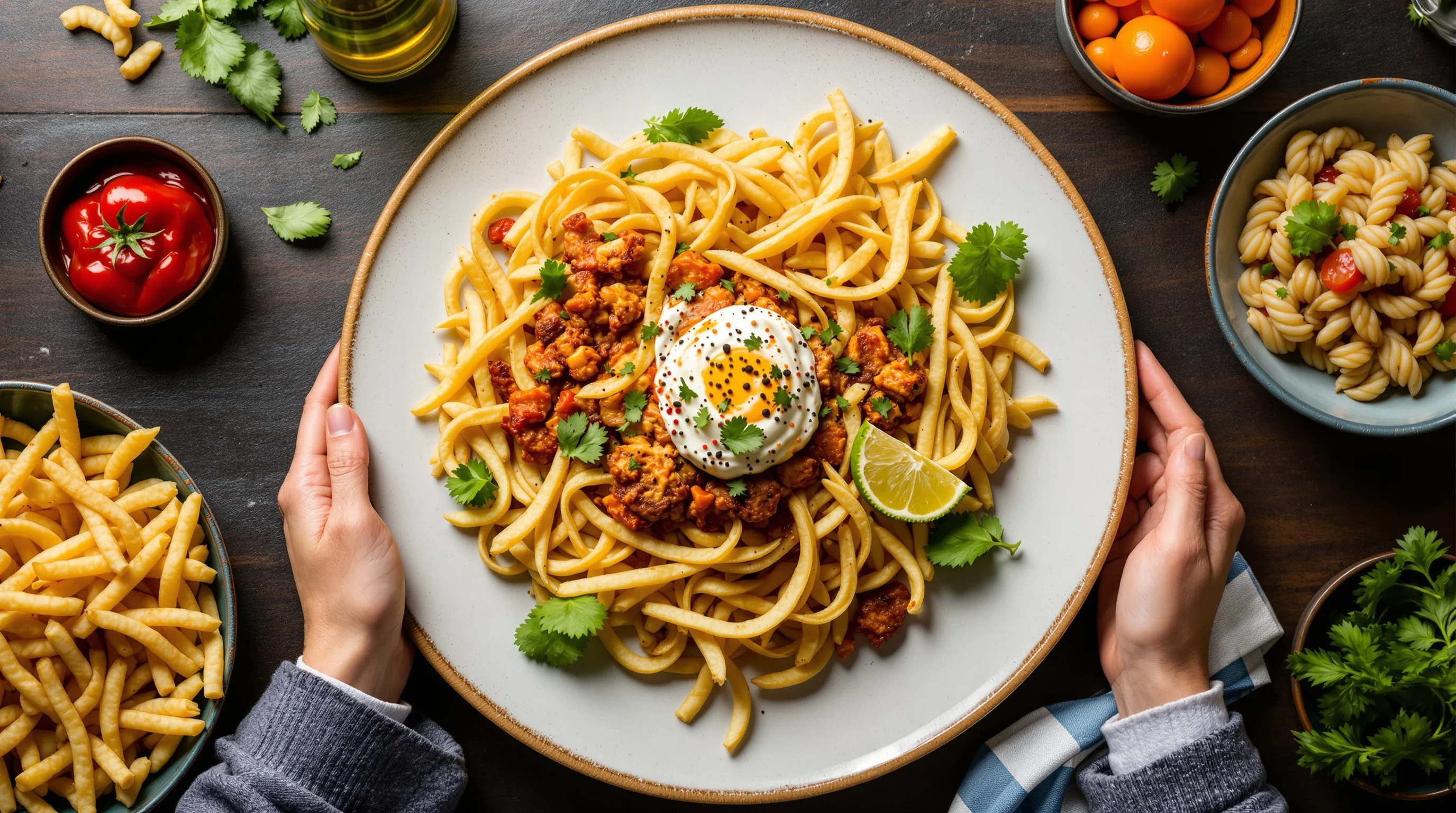 Smartphone photographing a plated dish in natural light