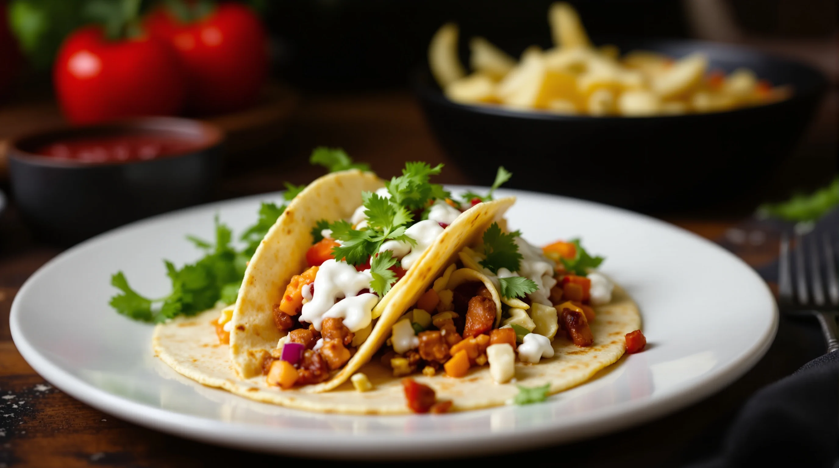 Close-up shot of a halved burrito showing colorful fillings and textures