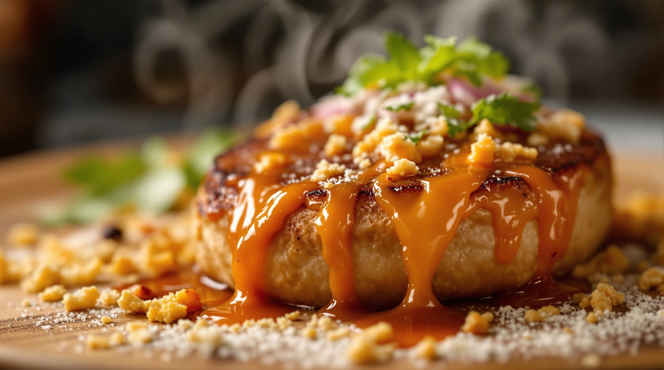 Close-up macro shot of dessert showing texture and frosting detail