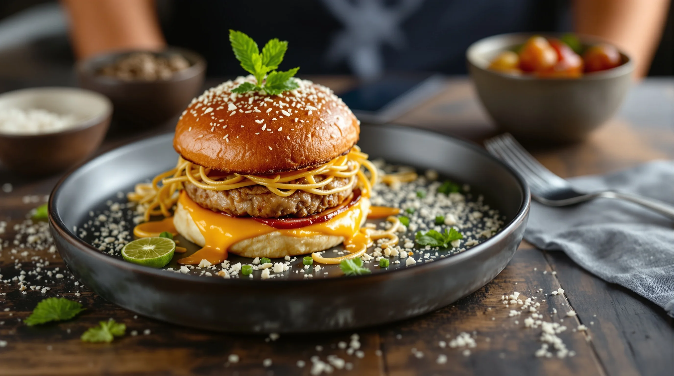 Macro detail of caramel strands and crystalline sugar