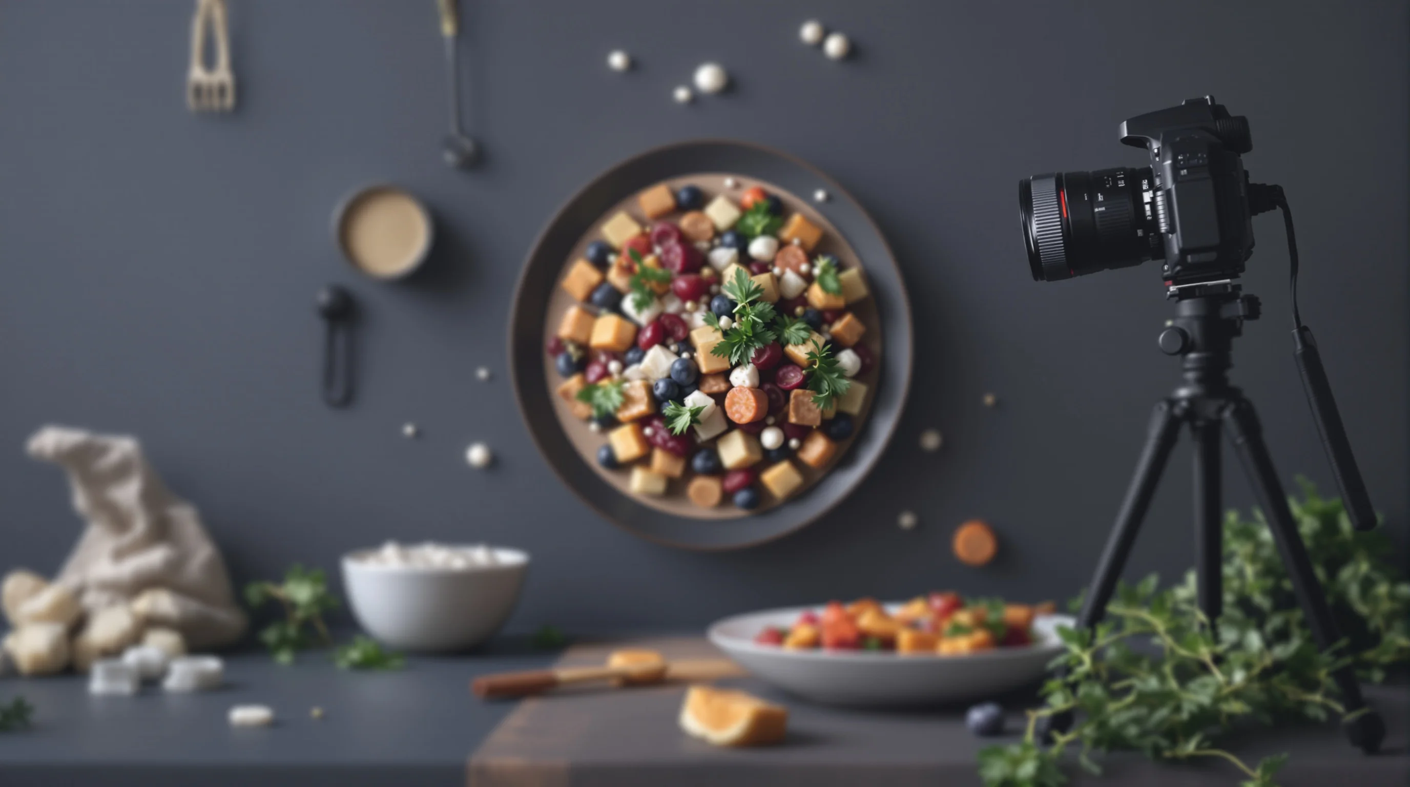 Tripod with a boom arm shooting overhead in a small restaurant setting