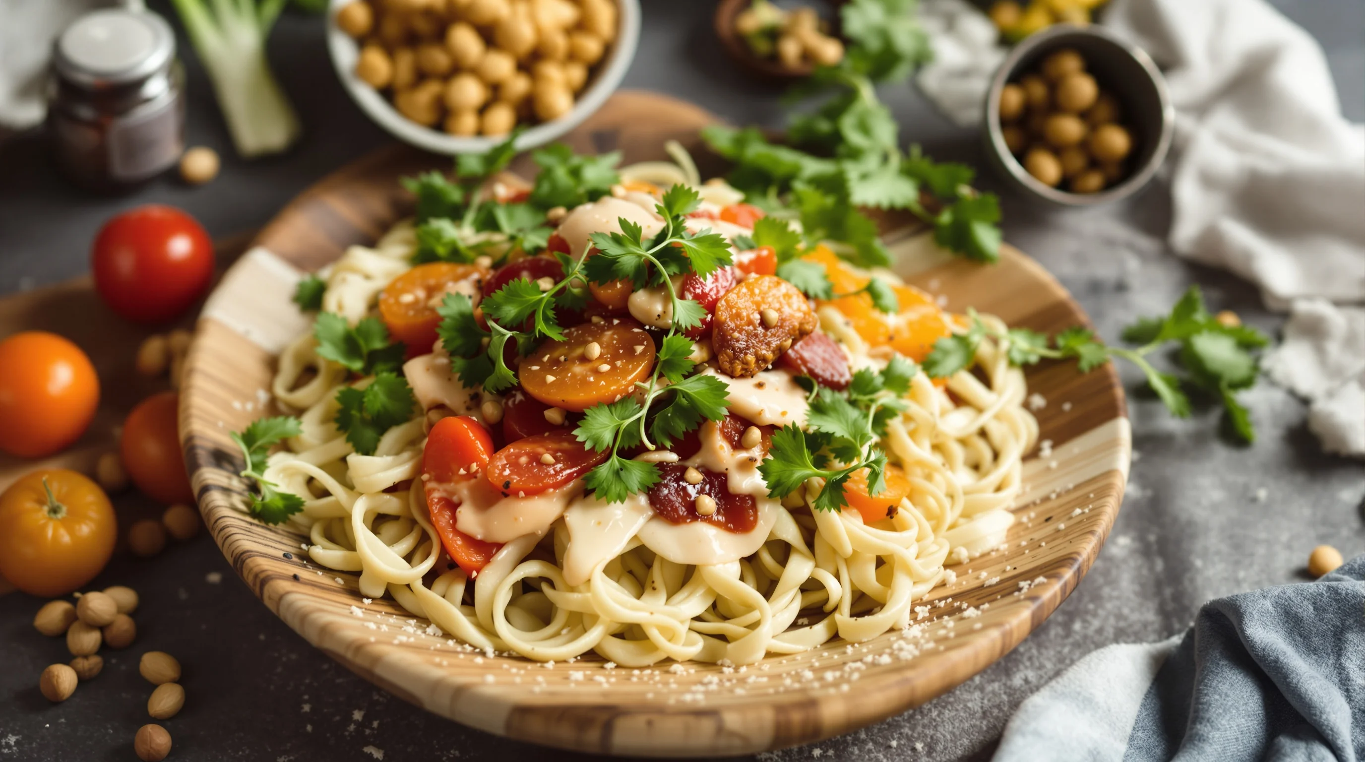 A food stylist and photographer reviewing images on a laptop on set with plates and props visible.