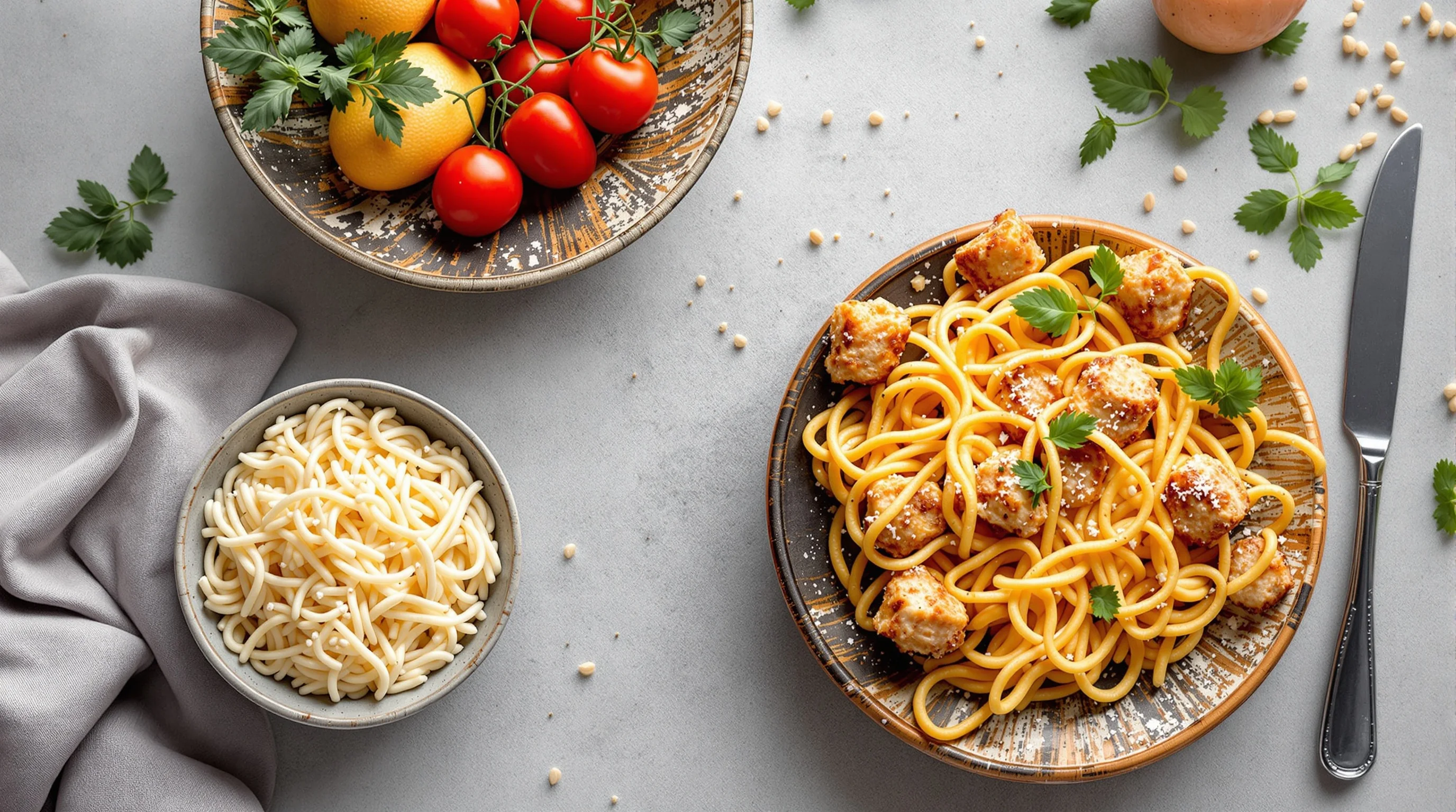 Selection of lenses laid out: 24-70mm, 50mm prime, 100mm macro